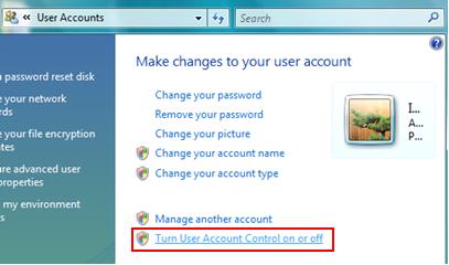 turn user account control on or off