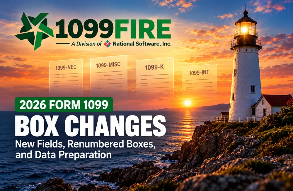 Lighthouse illustrating 2026 Form 1099 box changes, new fields, and data preparation, branded by 1099FIRE.